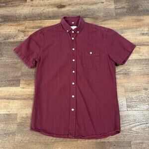 Frank and Oak Shirt Mens M Burgundy Solid Oxford Short Sleeve Button-Down Pocket